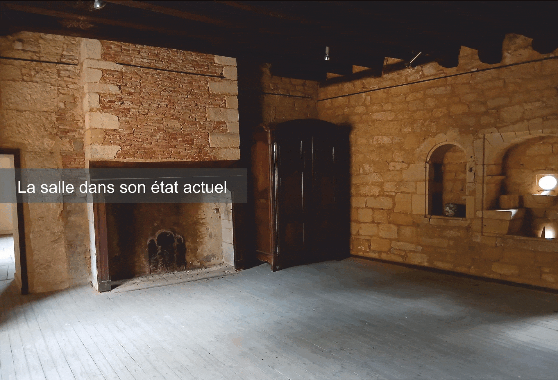 Reconsitution virtuelle de la salle principale au 17e siècle